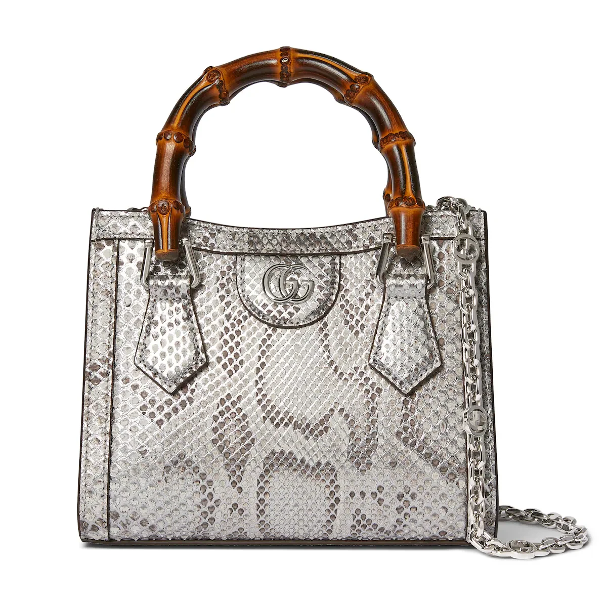 Cabas Gucci Diana petit format en cuir python — argenté métallisé