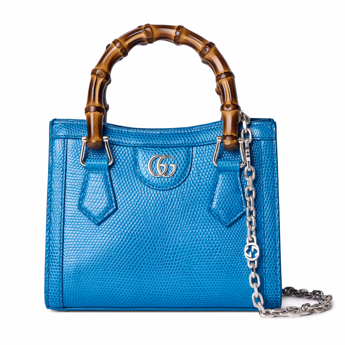 Cabas Gucci Diana en peau de lézard petit format — azur