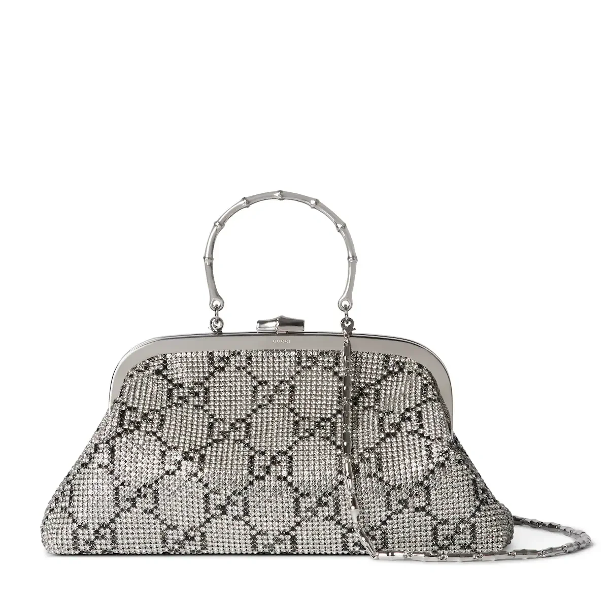 Sac à main de soirée à cristaux moyen format — cristaux GG argent et noir