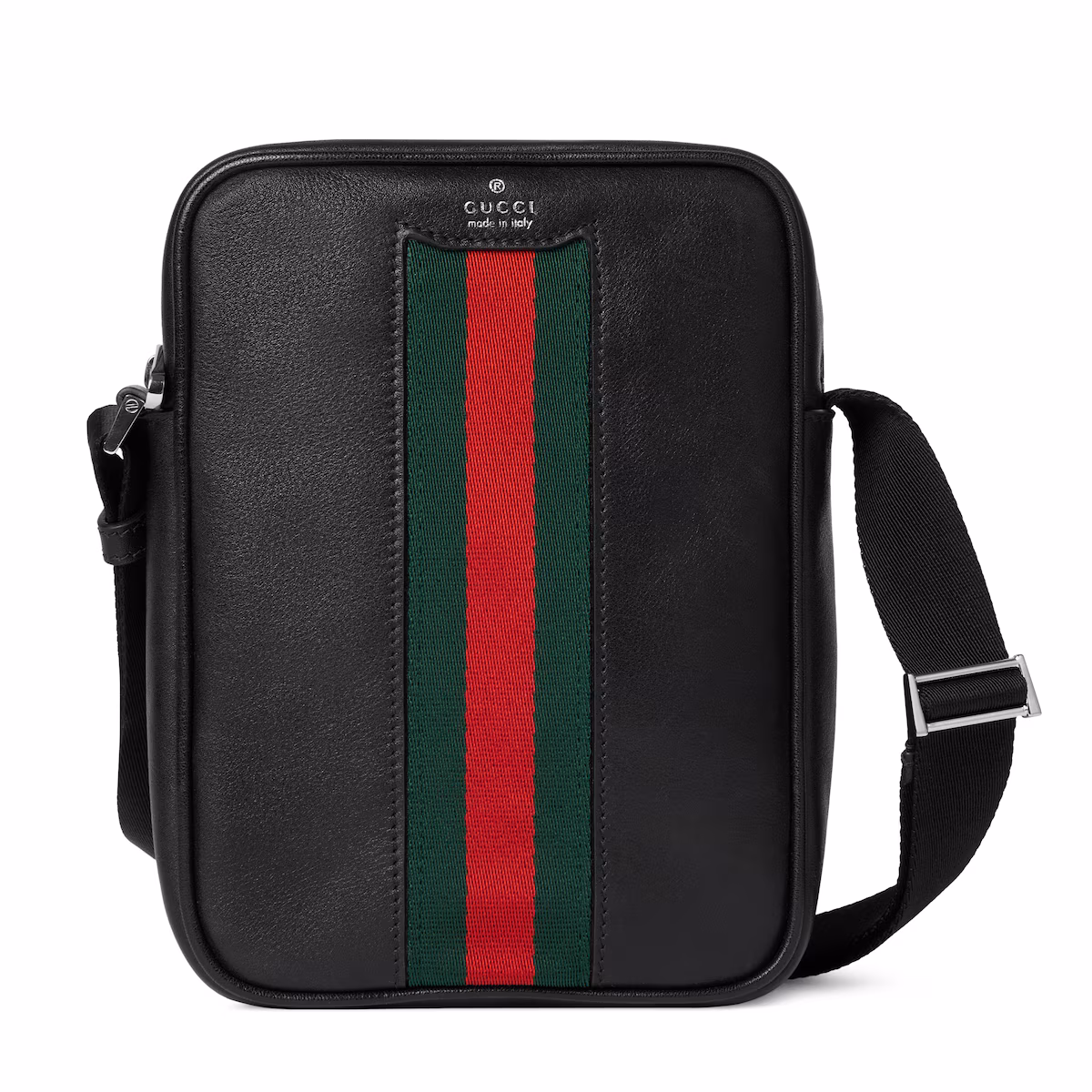 Mini sac avec bande Web — cuir doux noir