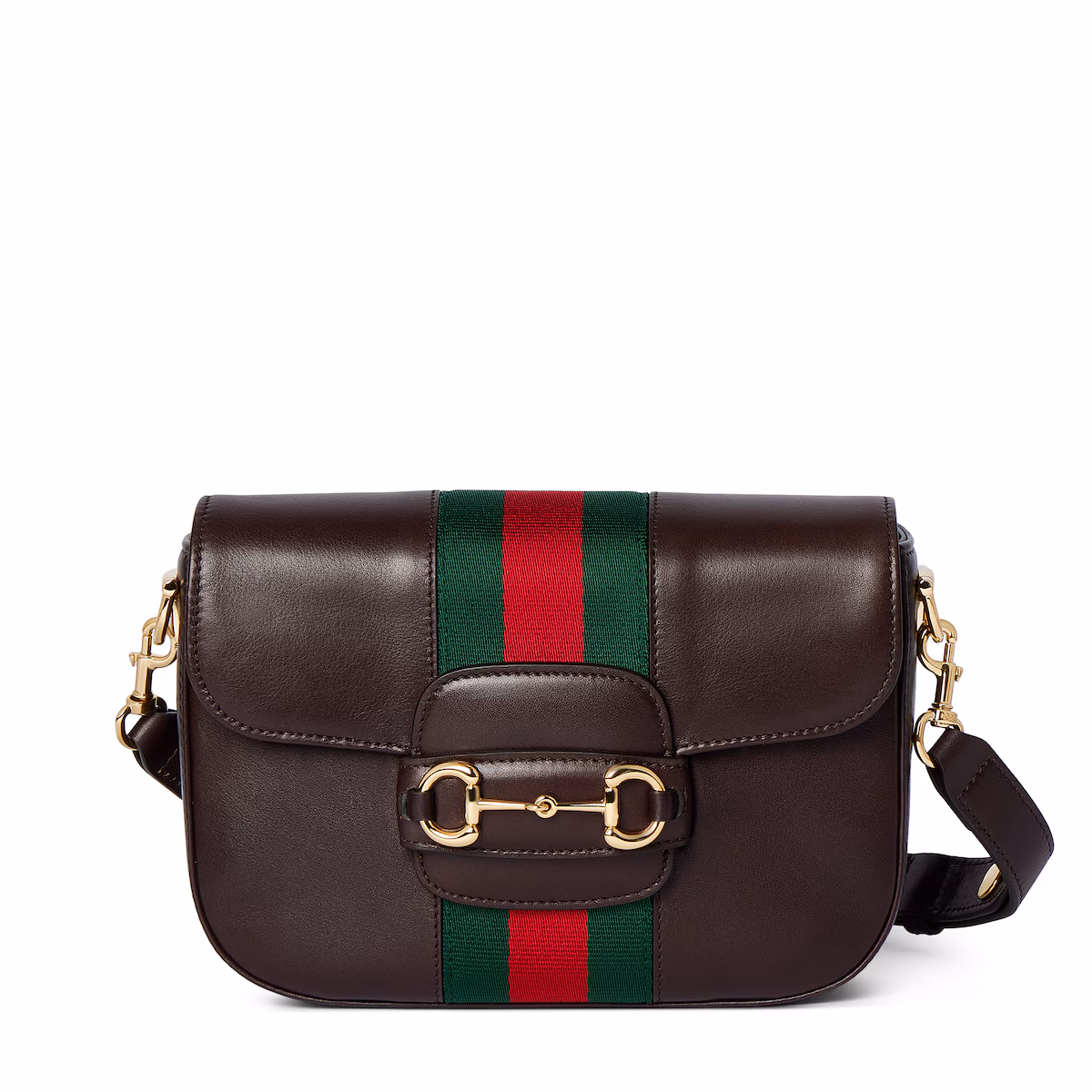 Sac à épaule Gucci Horsebit 1955 petit format — cuir marron foncé