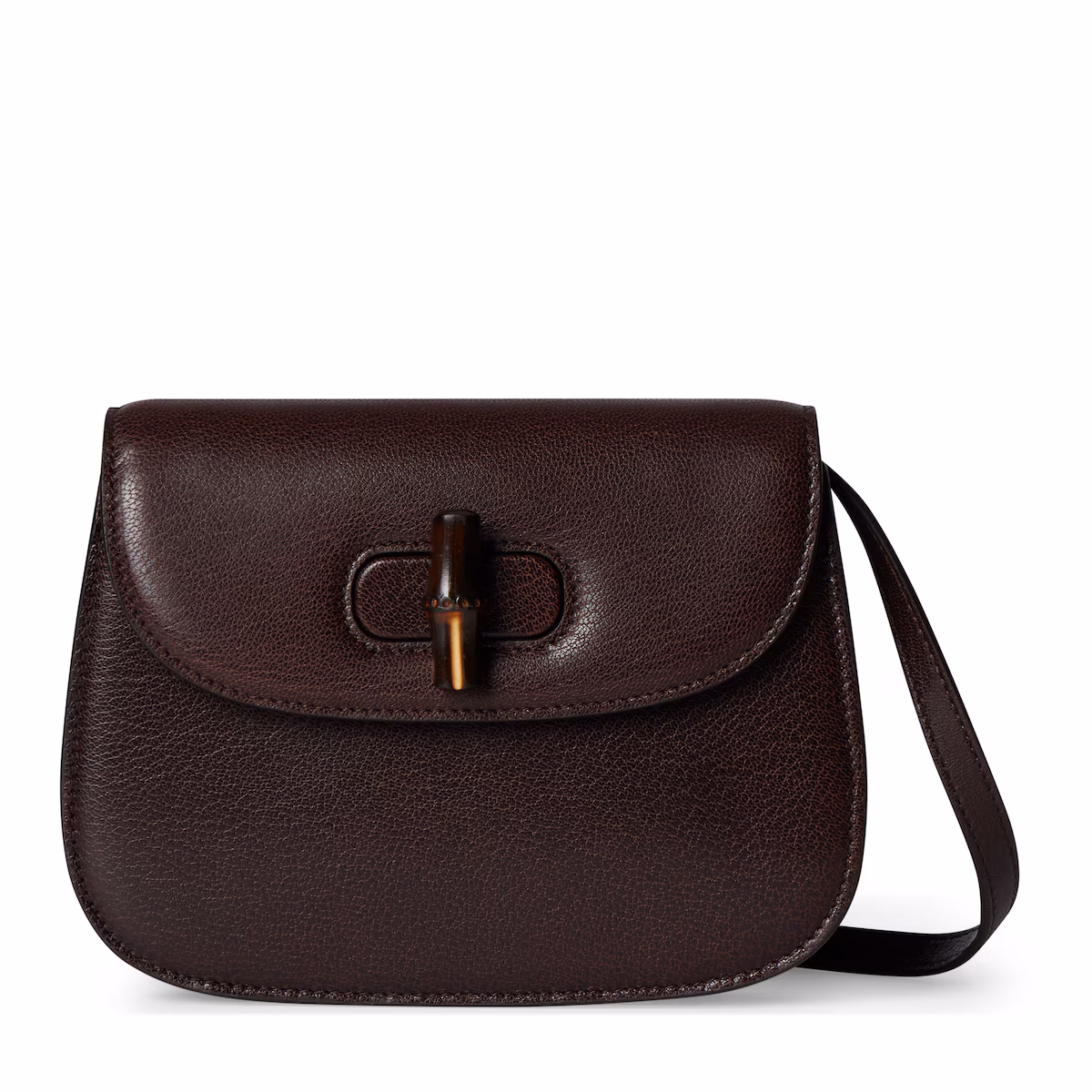Mini sac avec bambou — cuir marron foncé