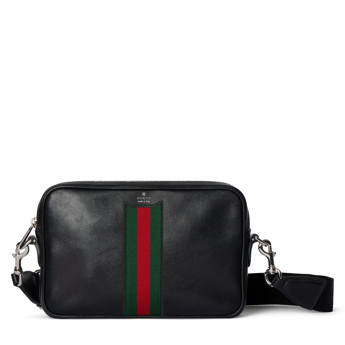 Sac à bandoulière Web Trademark petit format — cuir noir