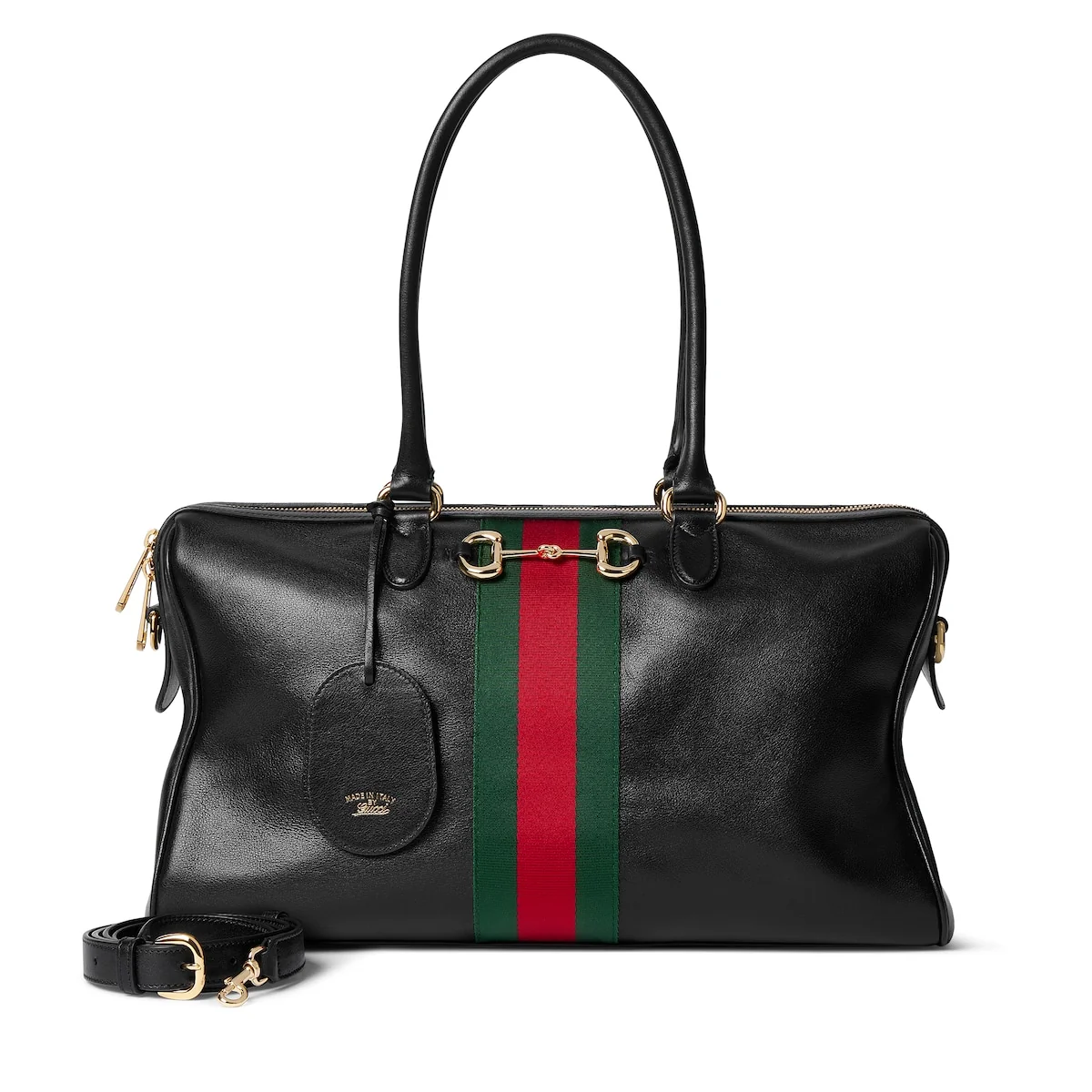 Sac Boston Borsetto grand format — cuir noir