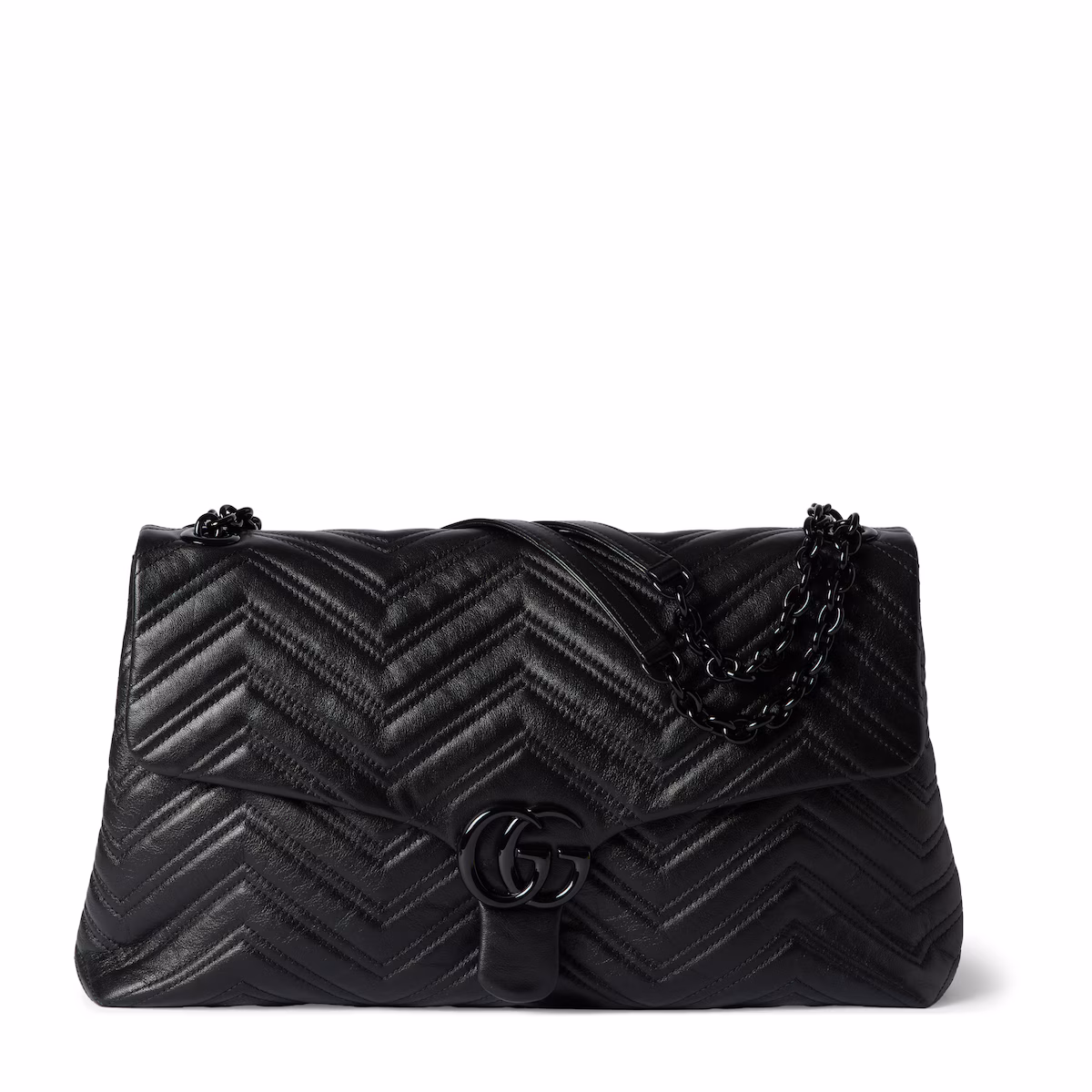 Sac à épaule grand format à motif GG Marmont — cuir noir