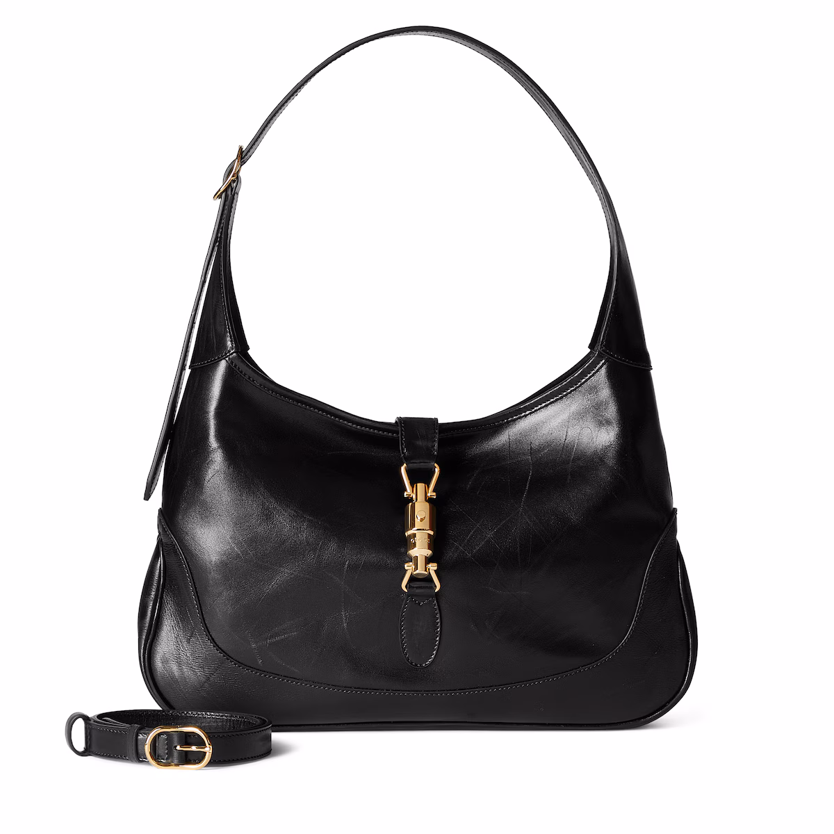 Sac à épaule Gucci Jackie 1961 taille moyenne — cuir noir traité à la main
