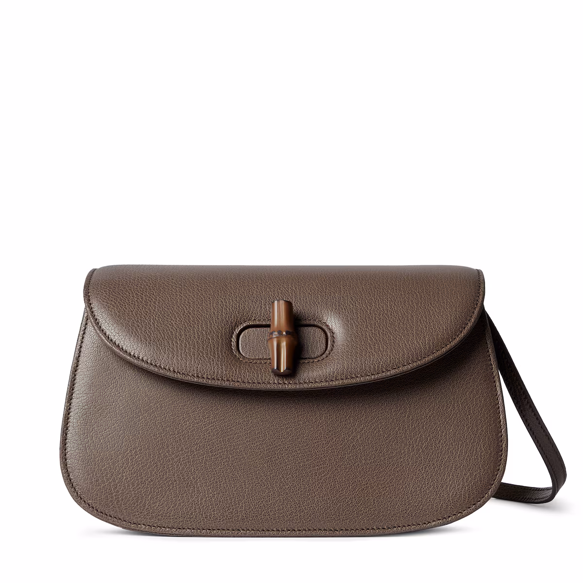 Petit sac à épaule avec bambou — cuir taupe foncé