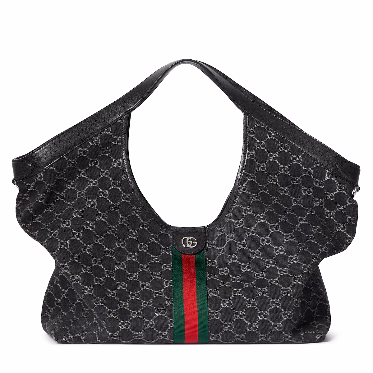 Cabas Gucci Giglio grand format — denim GG toile GG d'origine noire