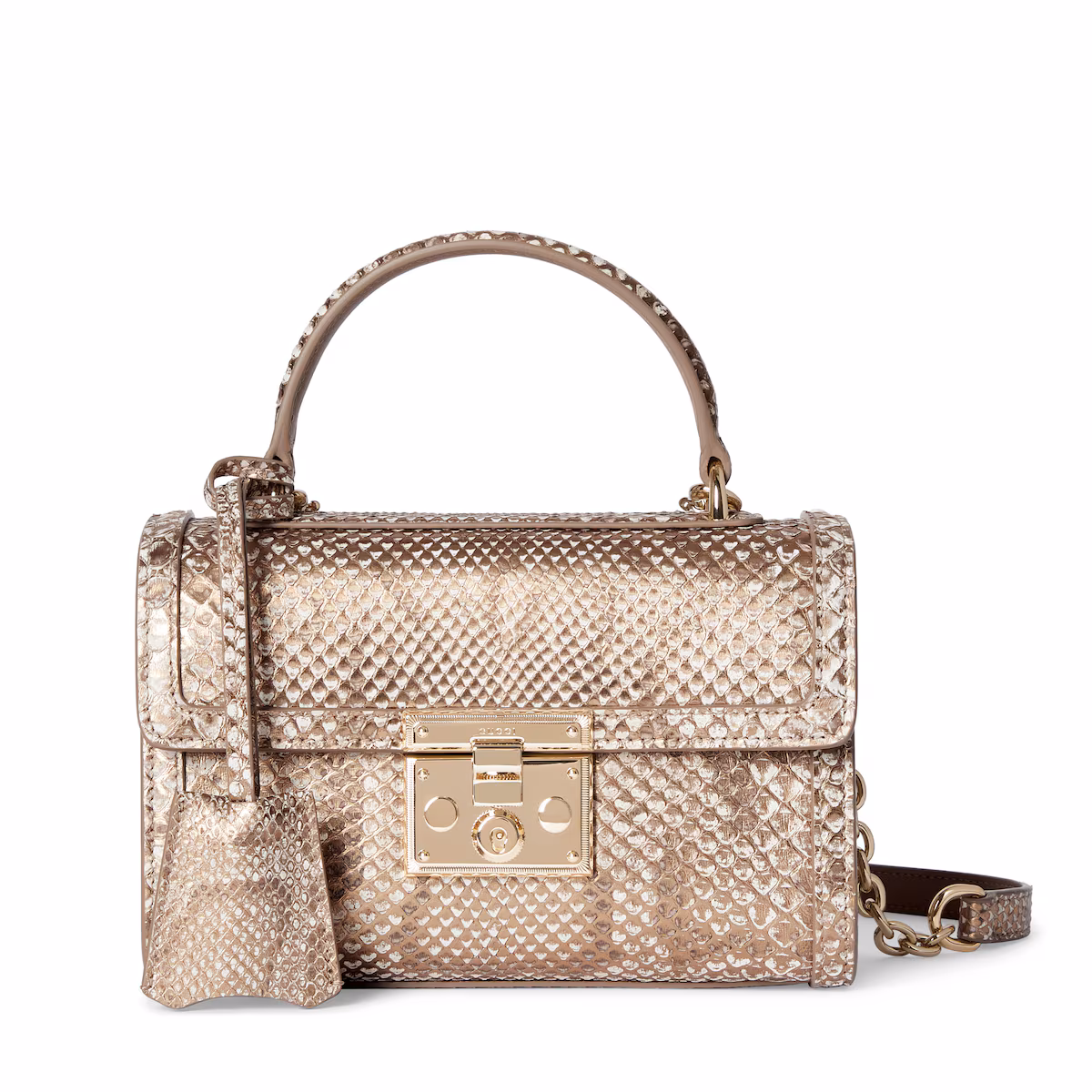 Sac à main Padlock petit format en cuir python — doré métallisé