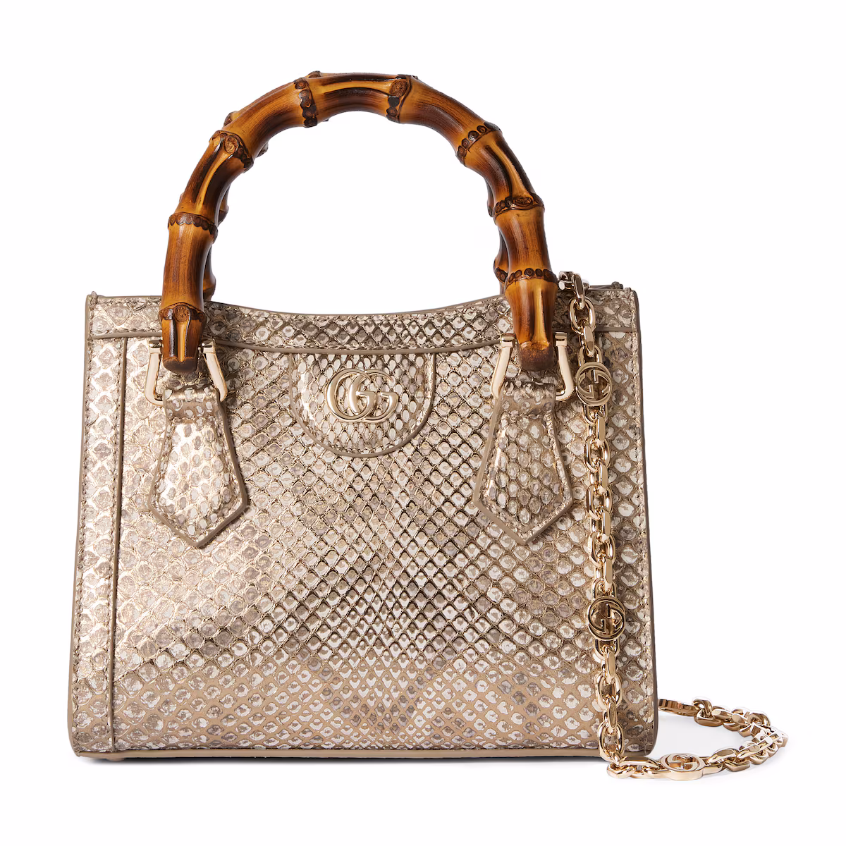 Cabas Gucci Diana petit format en cuir python — doré métallisé
