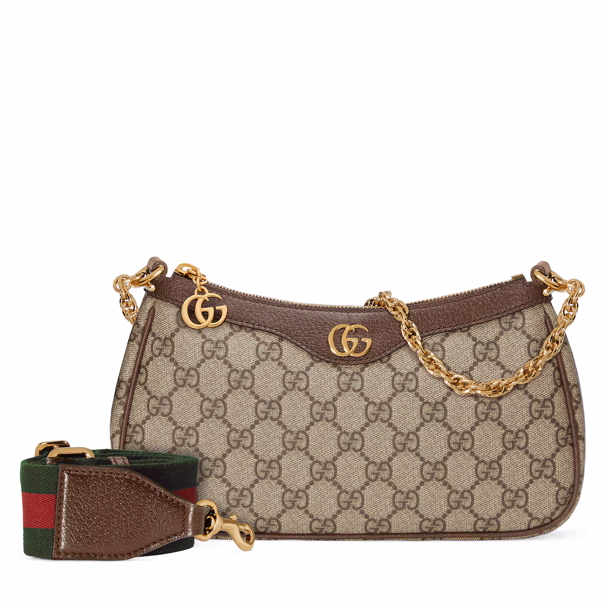Sac à épaule Ophidia petit format — GG Supreme beige et ébène