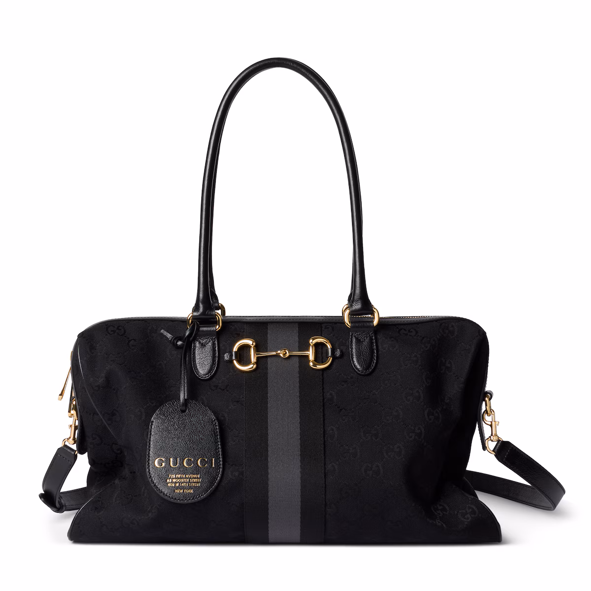 Sac Boston Borsetto grand format — gris et noir toile GG