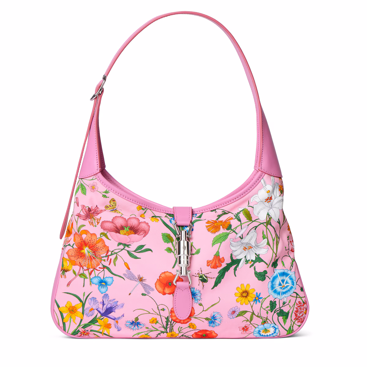 Sac à épaule Gucci Jackie 1961 moyen format — nylon rose et multicolore