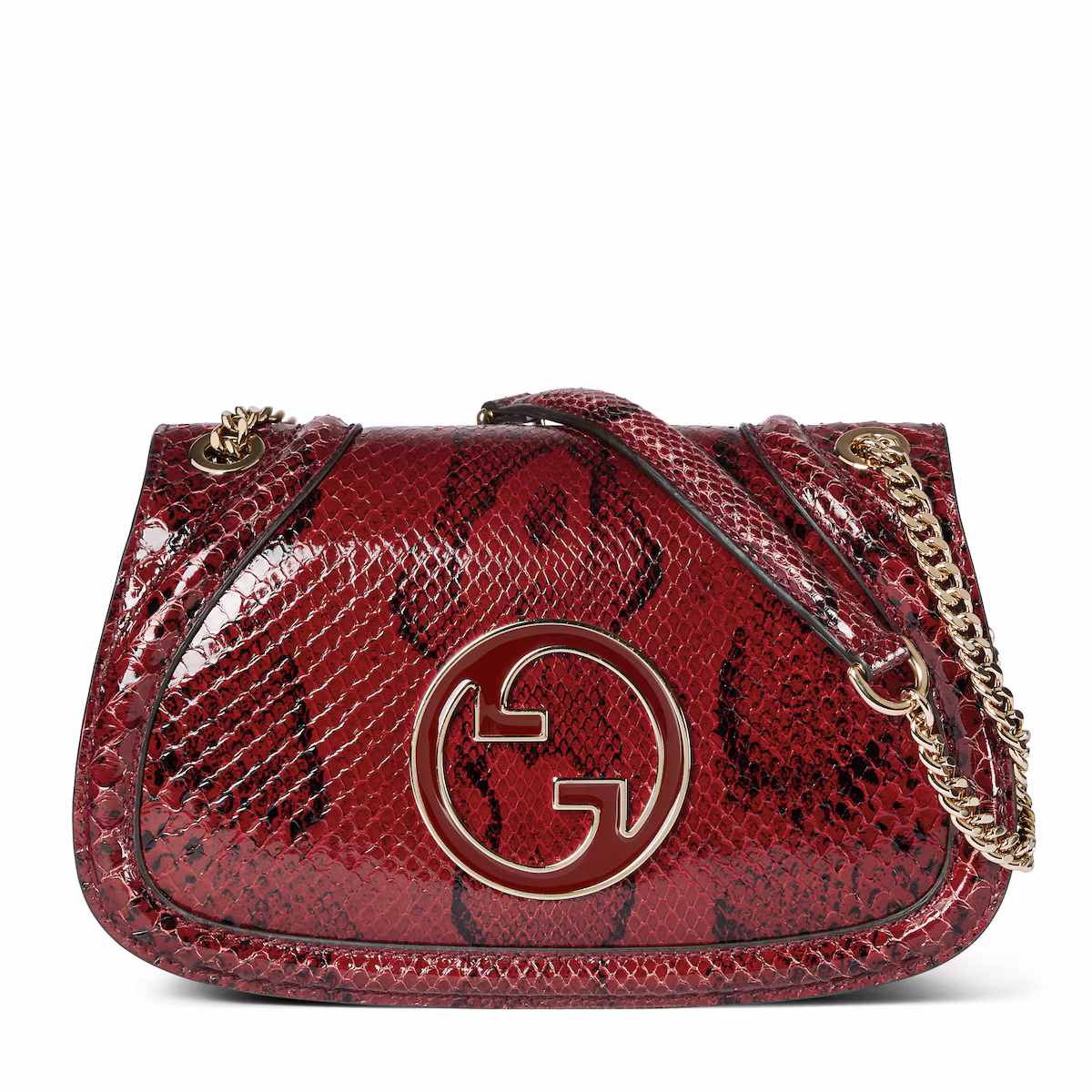 Sac à épaule Gucci Blondie en python taille moyenne — python rouge Rosso Ancora