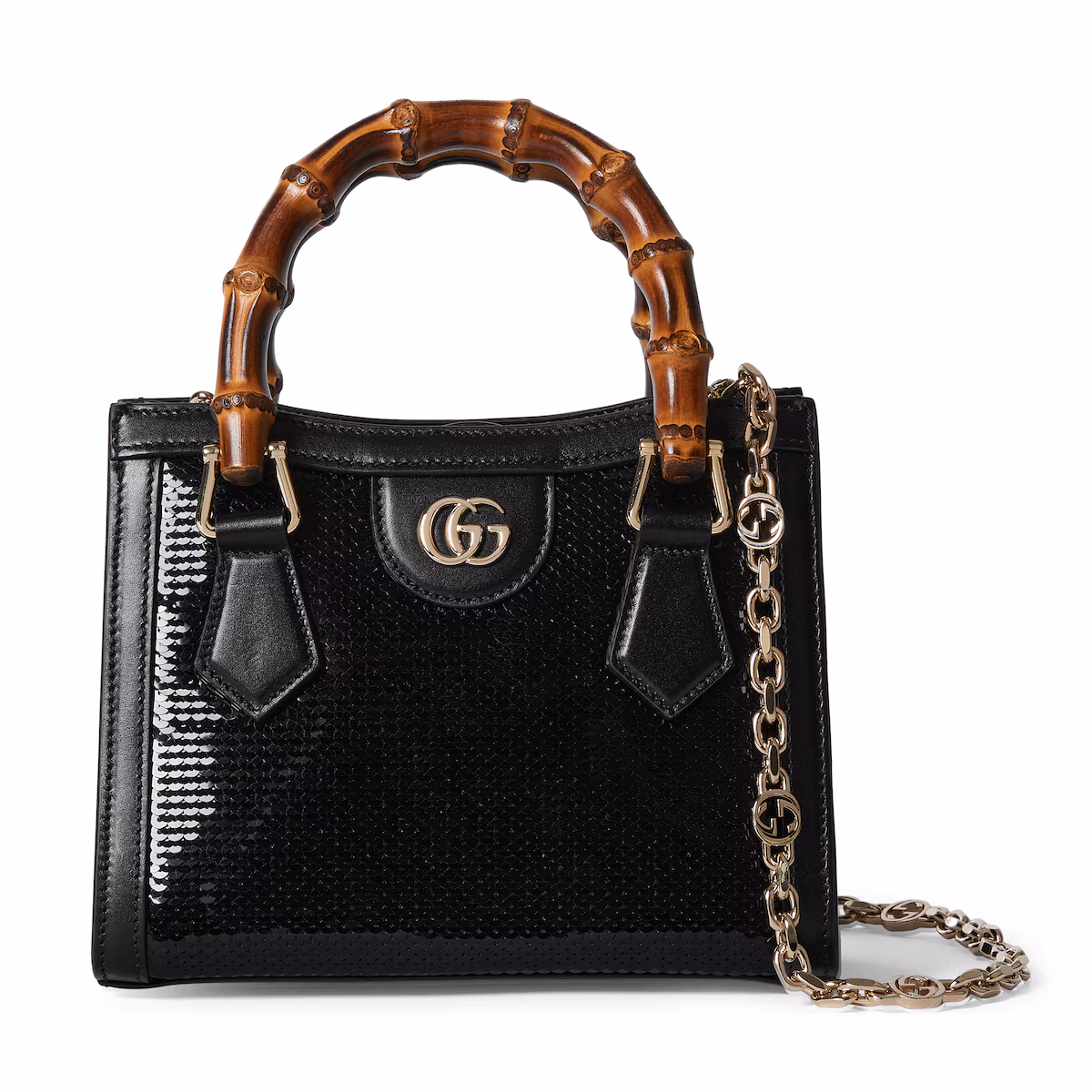 Cabas Gucci Diana brodé petit format — satin de soie noir