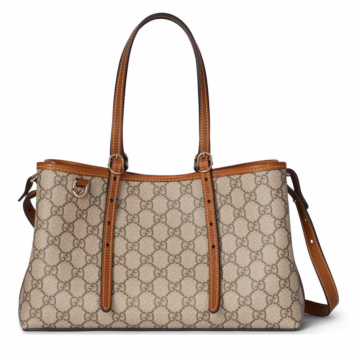 Cabas GG Emblem moyen format — tissu beige et marron foncé