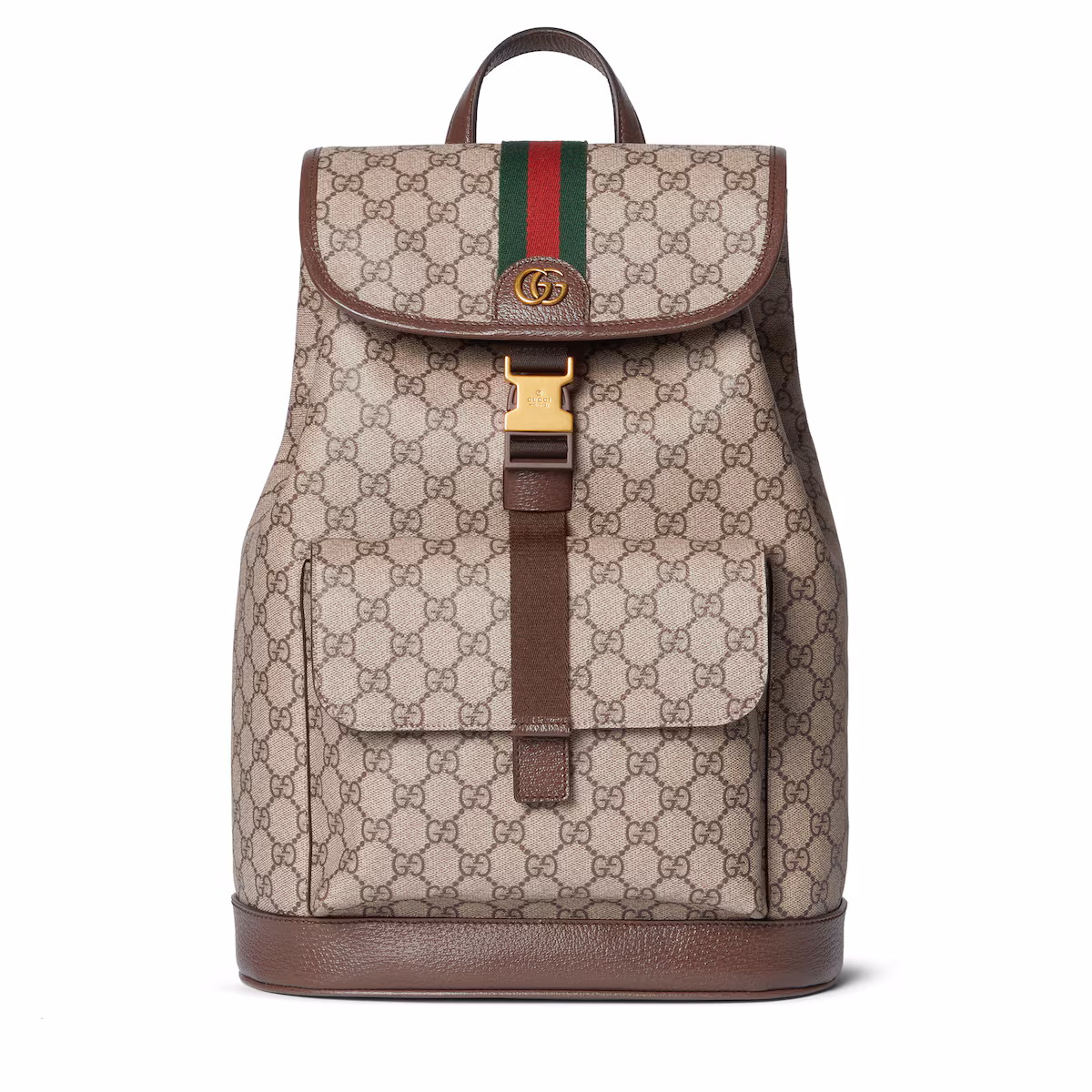 Sac à dos Ophidia petit format — tissu beige et marron foncé