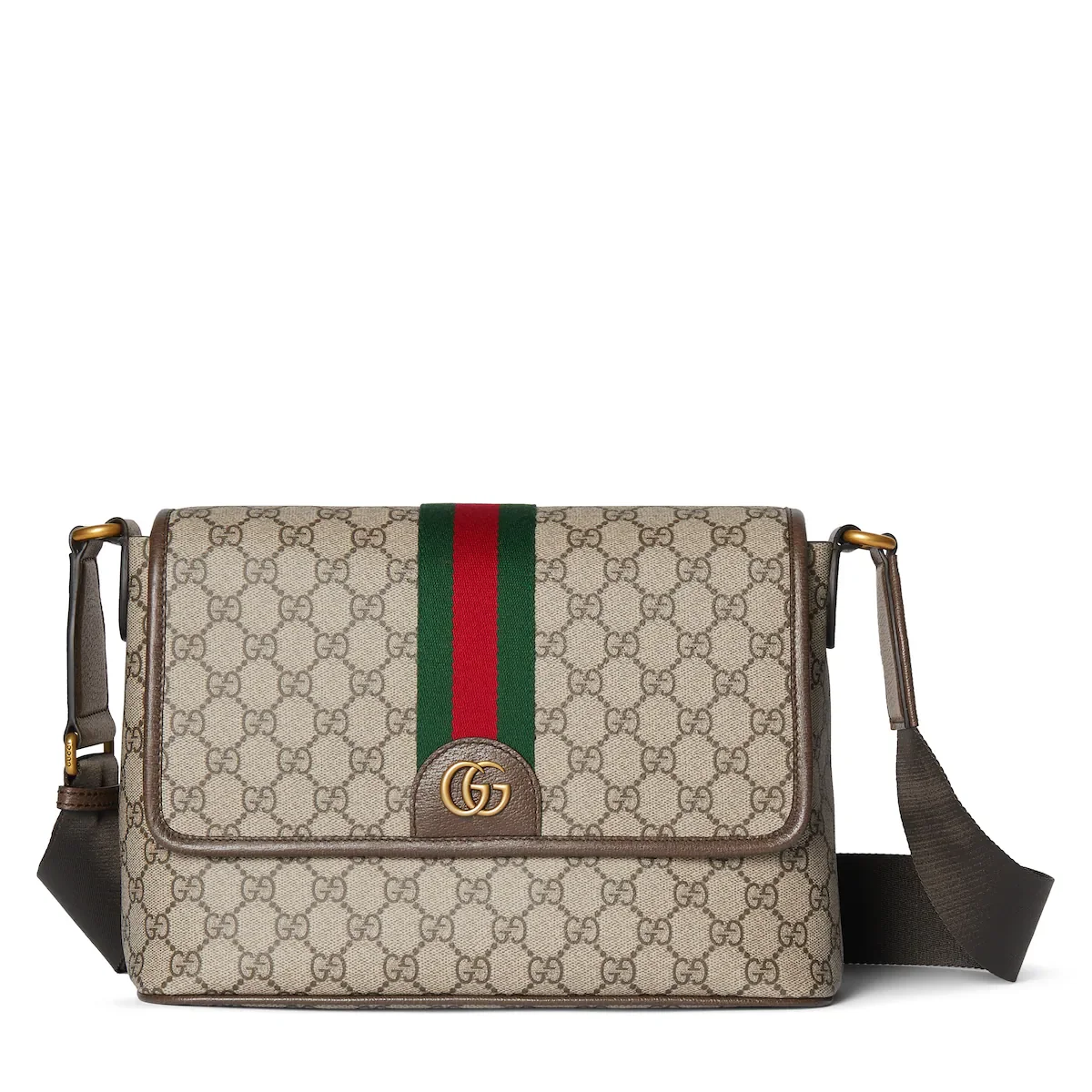 Sac à bandoulière Ophidia taille moyenne — tissu beige et marron foncé