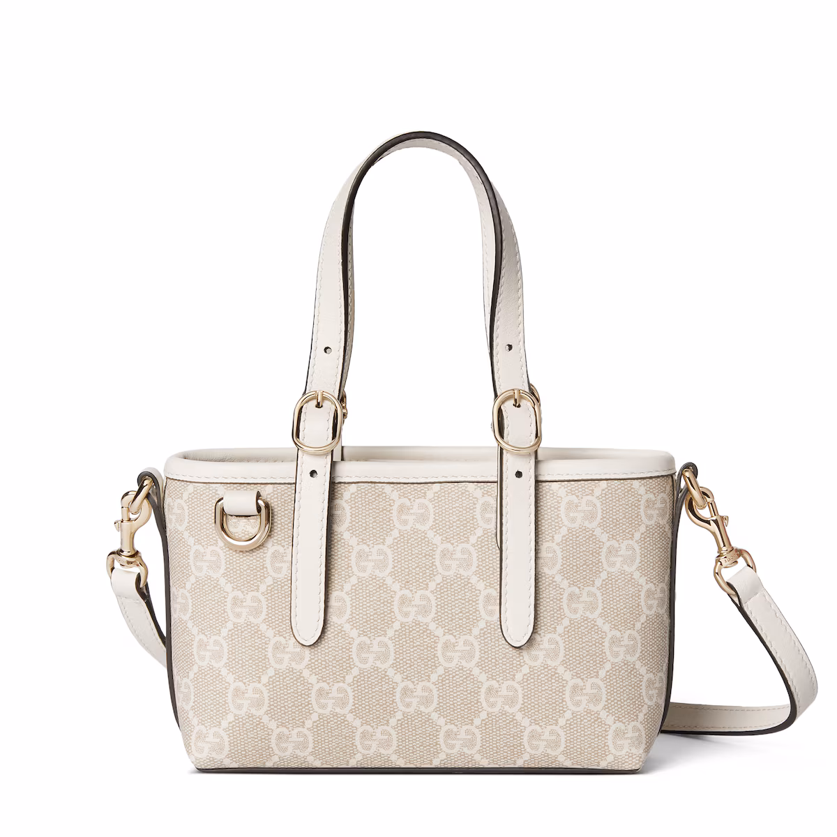 Sac GG Emblem mini format — tissu GG beige et blanc