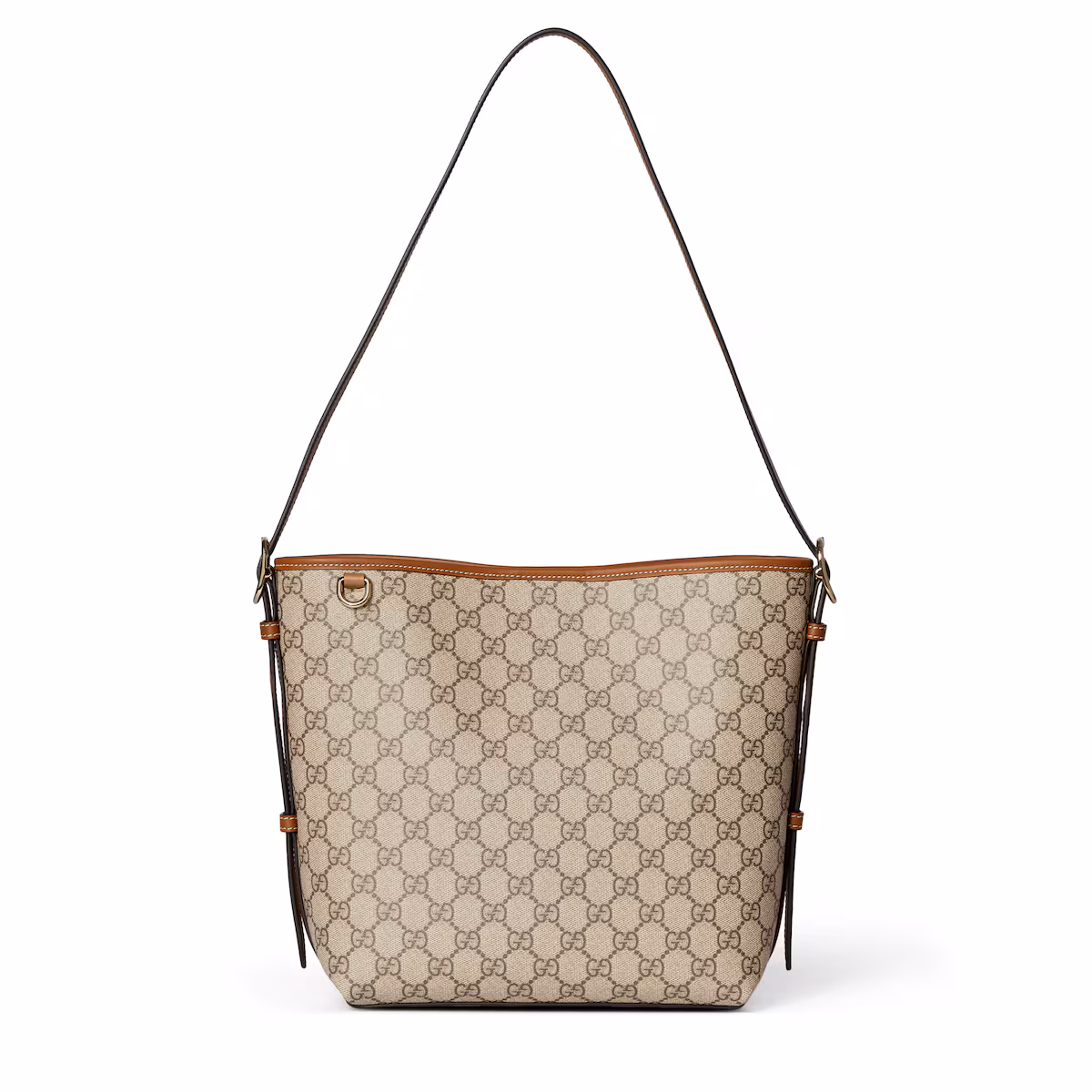 Sac à épaule GG Emblem petit format — tissu GG beige et marron
