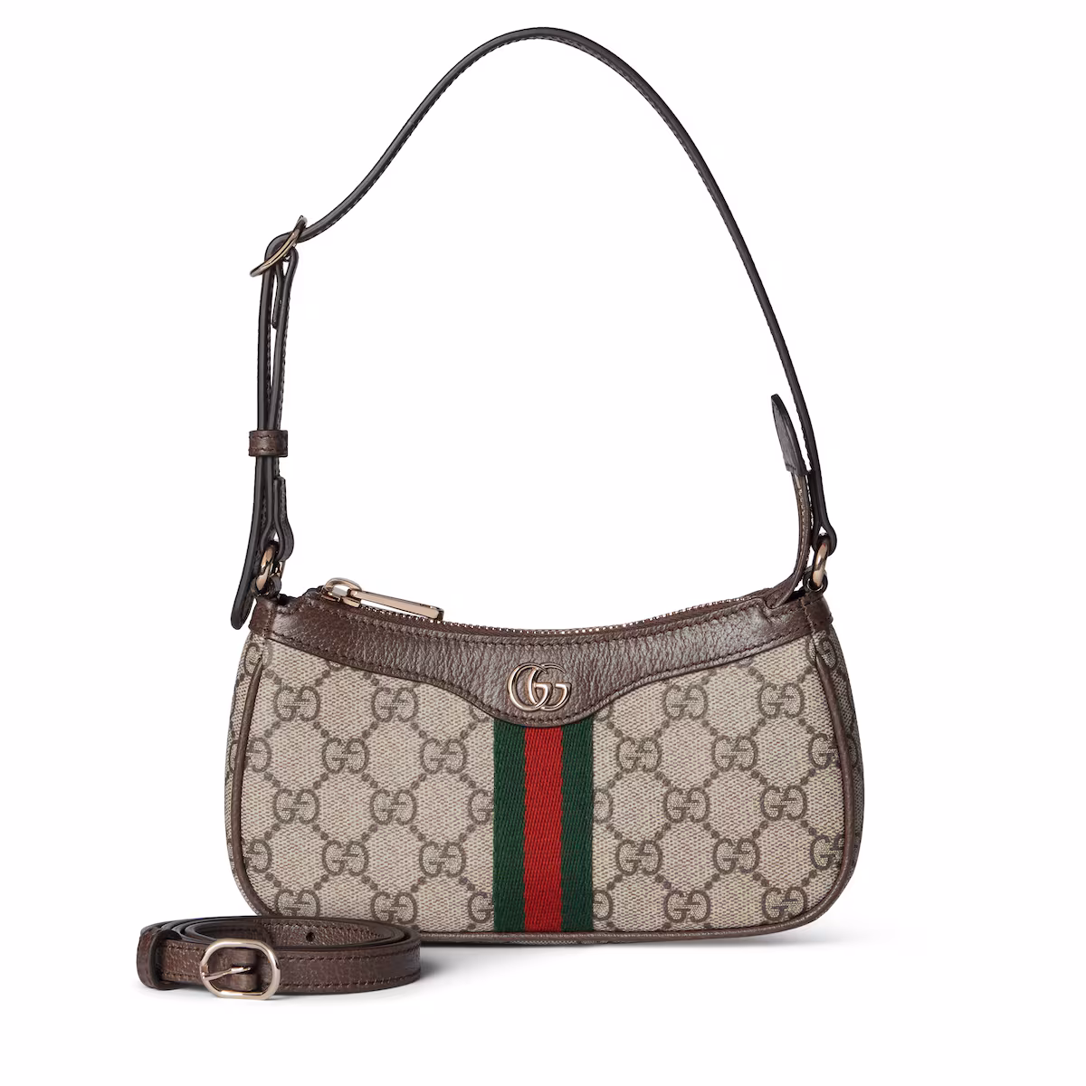 Mini sac à épaule Ophidia — tissu GG beige et marron
