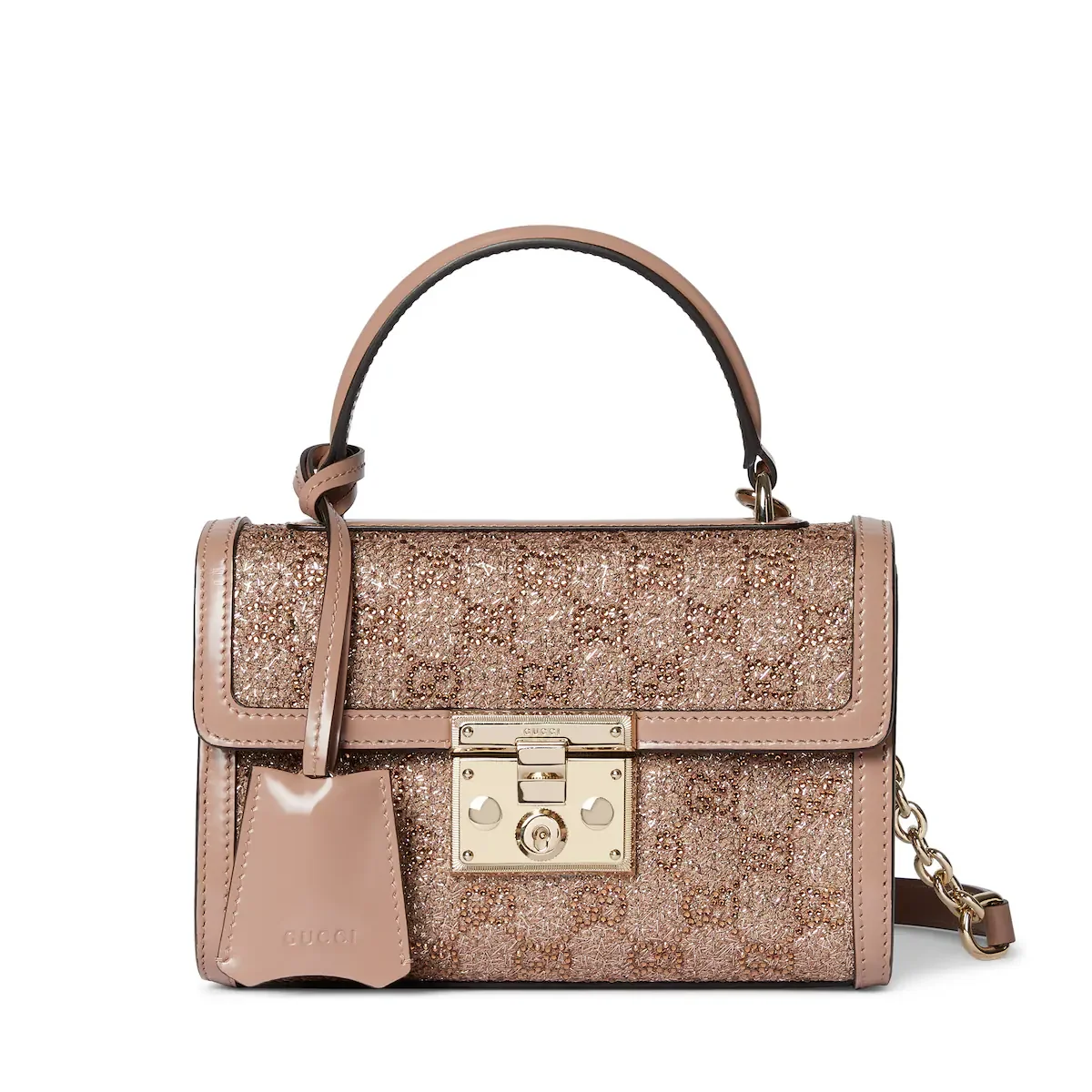 Sac à main Padlock petit format — tissu lamé rose foncé