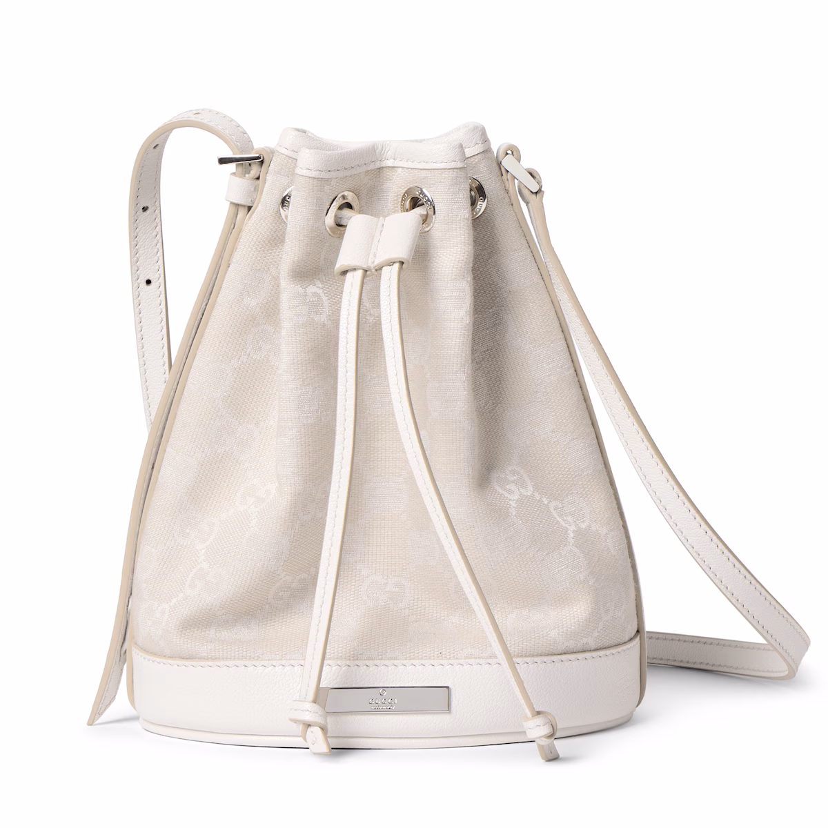 Mini sac seau avec plaque Gucci — toile GG ivoire