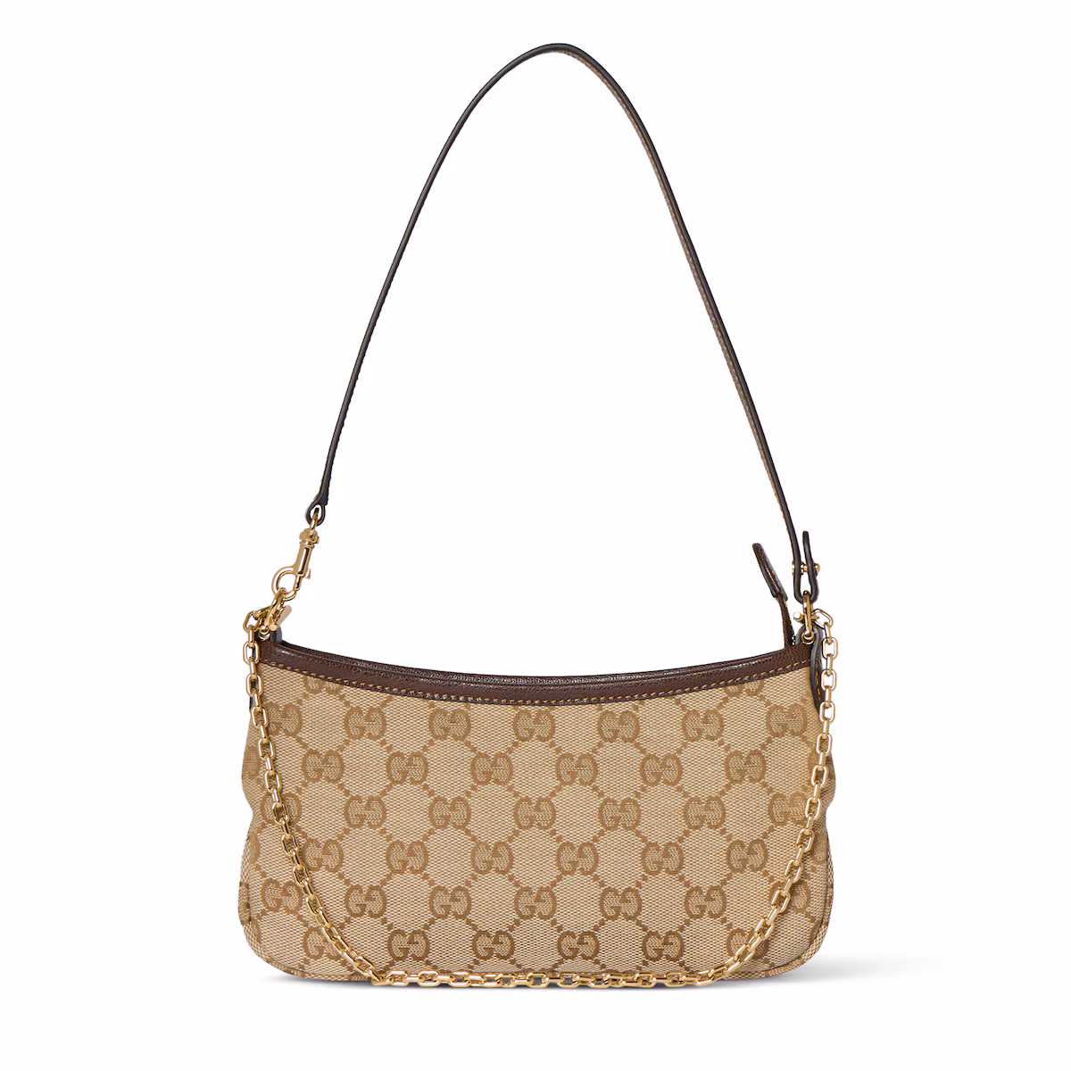 Sac à épaule Gossip petit format — toile GG sable et marron