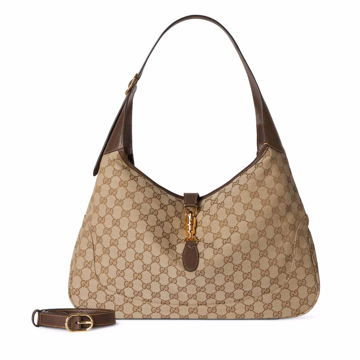 Sac à bandoulière Gucci Jackie 1961 grand format — toile GG sable et marron