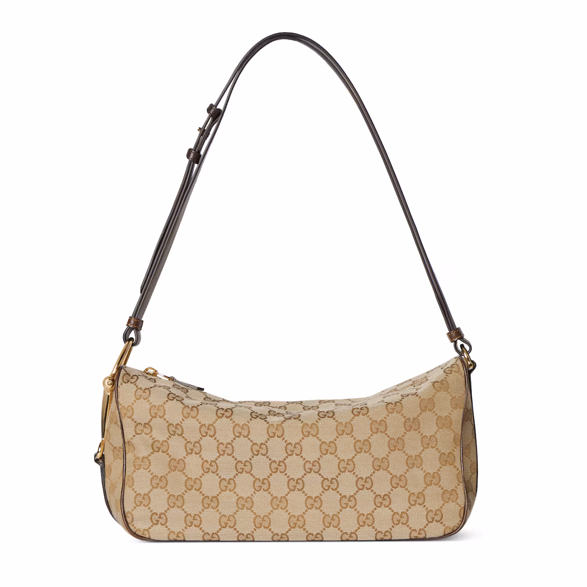 Sac à épaule Gucci Half Horsebit moyen format — toile GG sable et marron