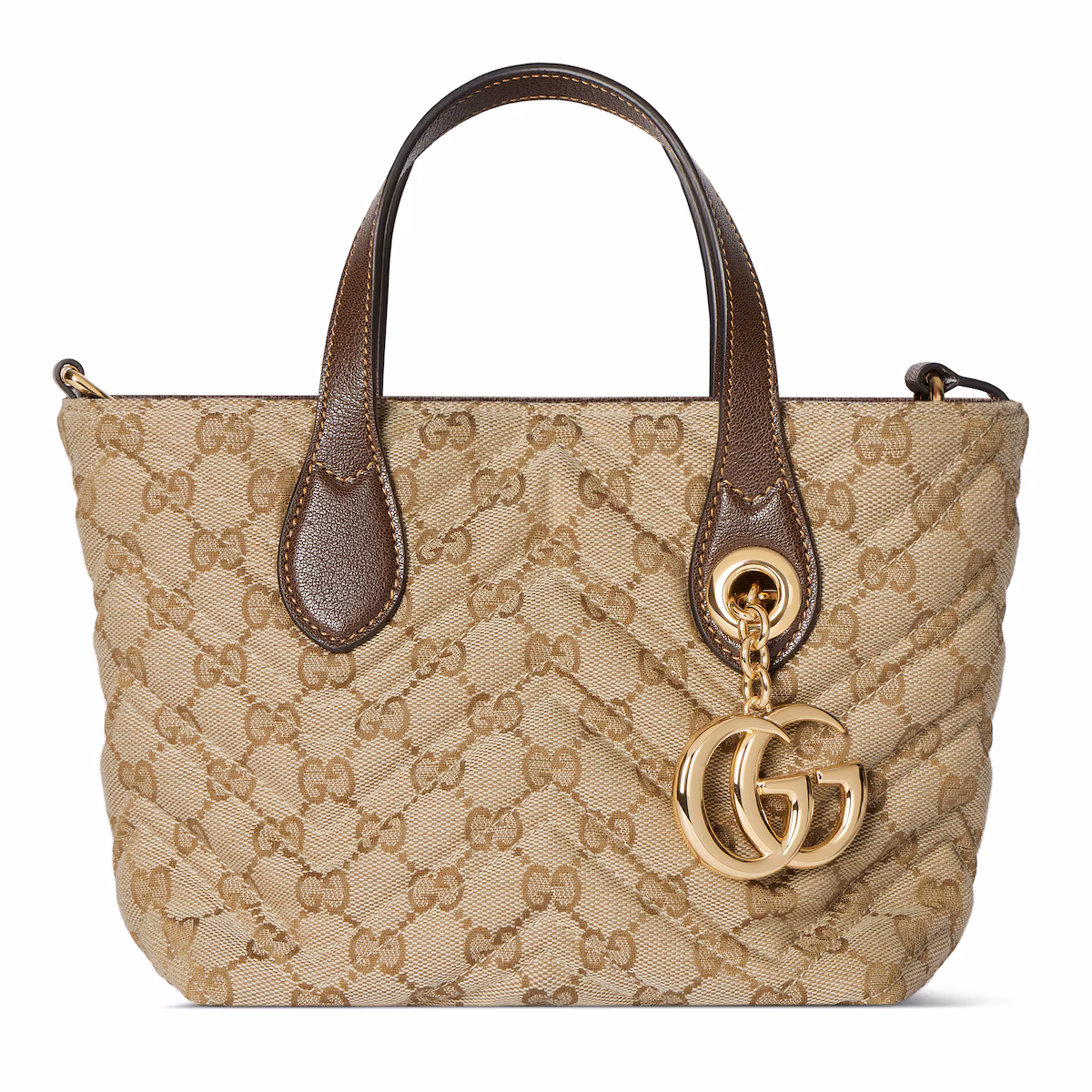 Cabas GG Marmont petit format — toile GG sable et marron