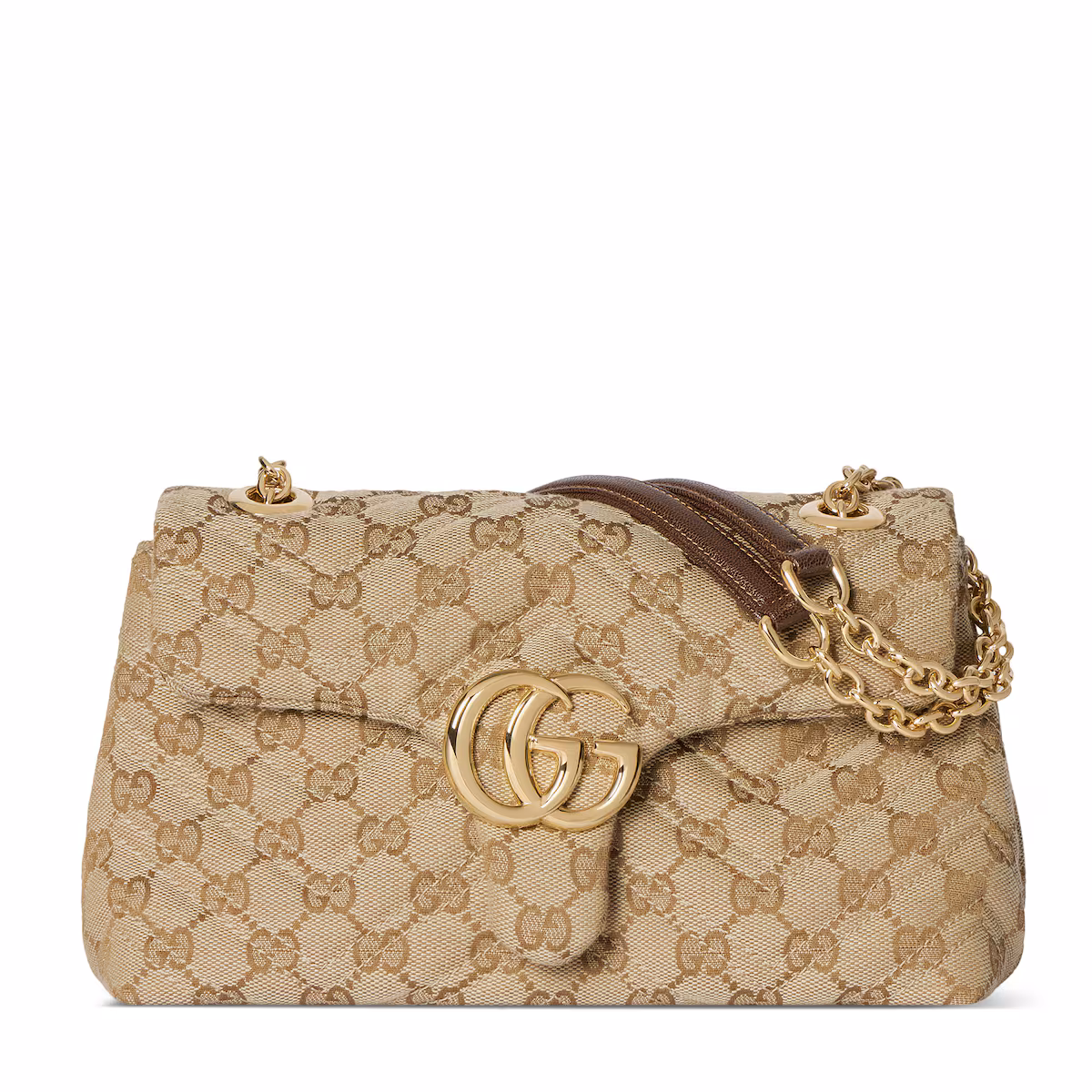 Sac à épaule GG Marmont petit format — toile GG sable et marron
