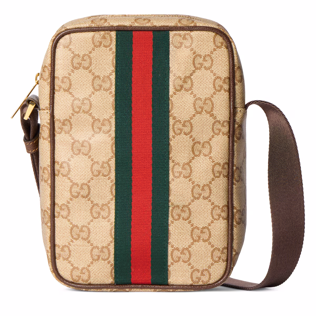Mini sac GG avec bande Web — toile GG sable et marron