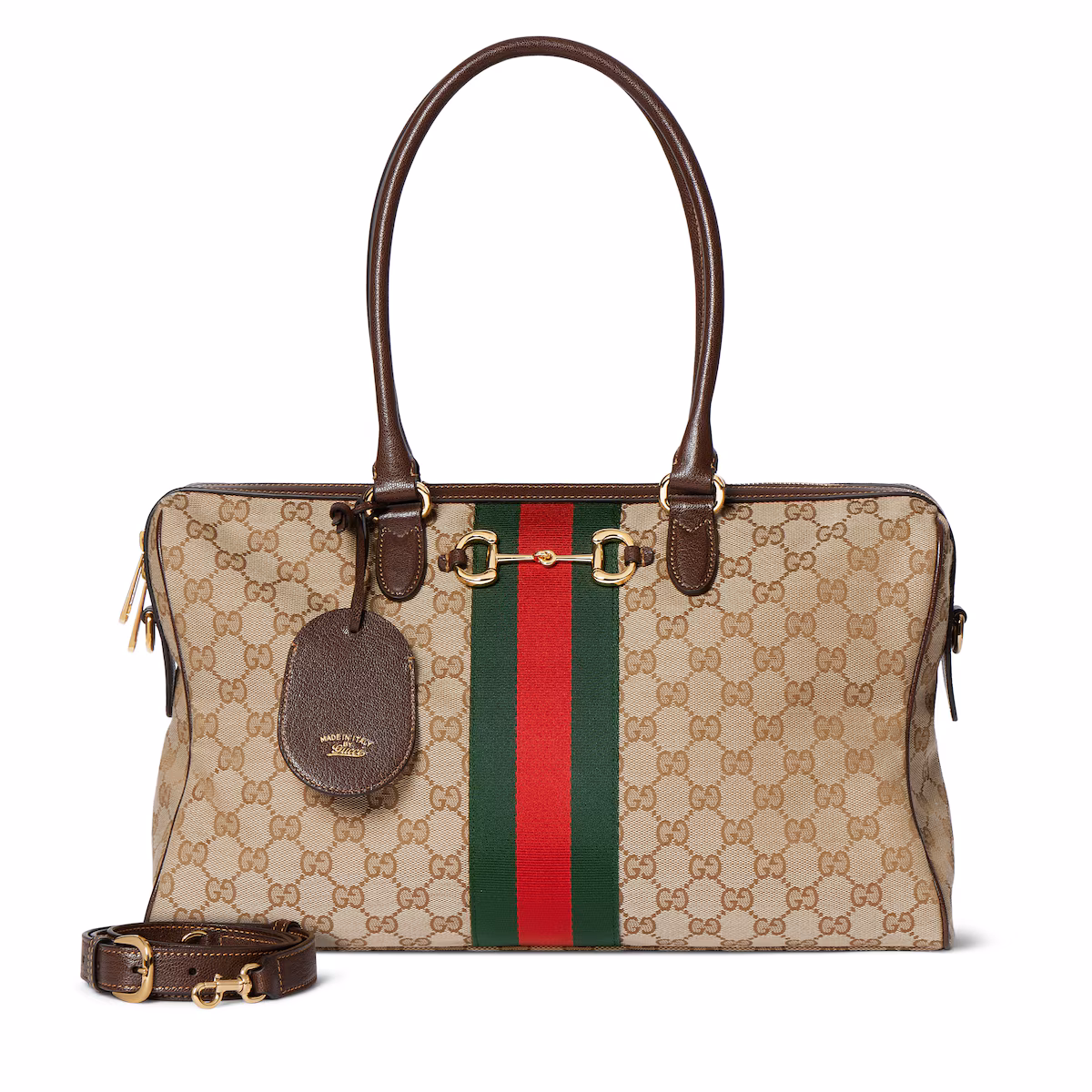 Sac Boston Borsetto grand format — toile GG sable et marron
