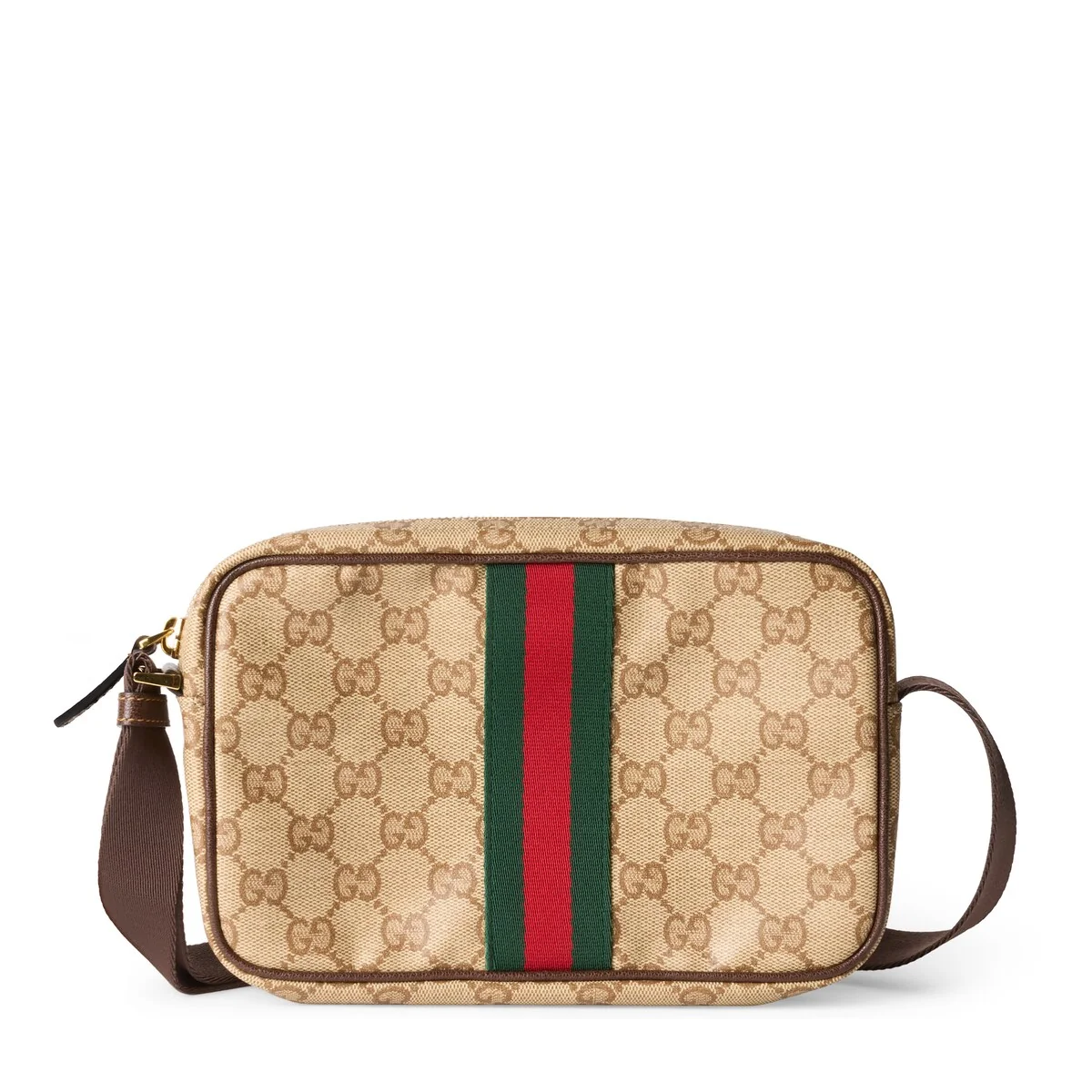 Mini sac GG avec bande Web — toile GG sable et marron