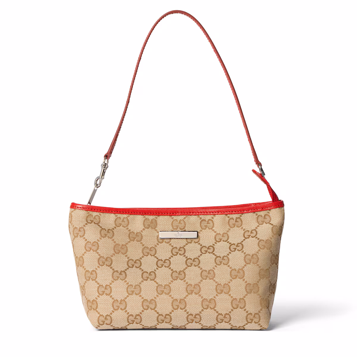 Pochette petit format avec dragonne et plaque Gucci — toile naturelle