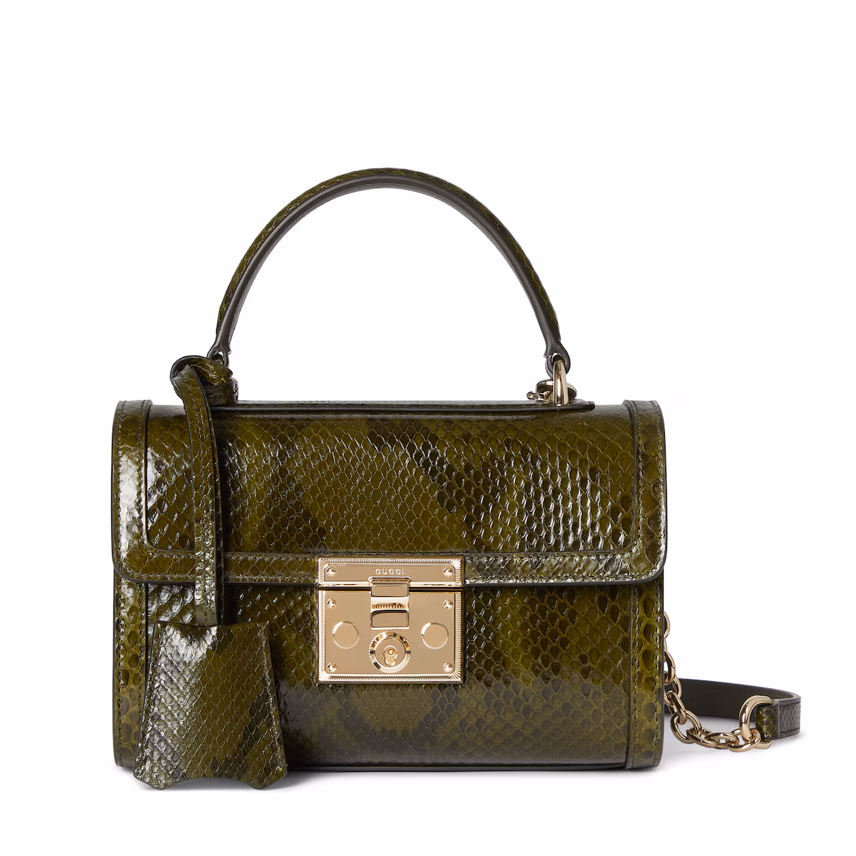 Sac à main Padlock petit format en cuir python — vert forêt