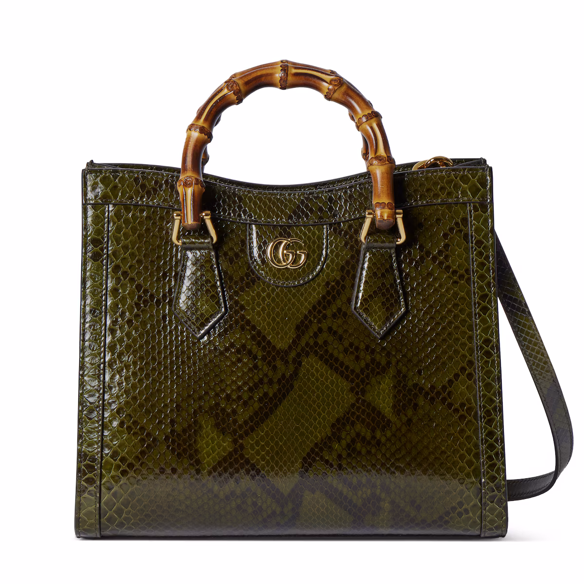 Cabas Gucci Diana en python moyen format — vert forêt